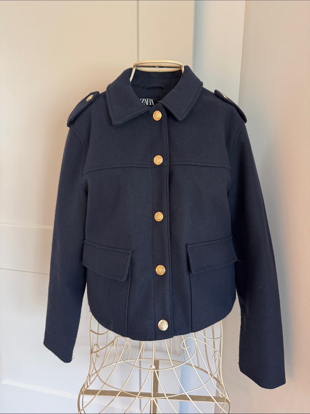 Zara Navy Short Peacoat with Gold Buttons